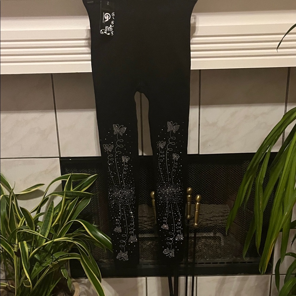 Black Leggings with Silver Embellishments